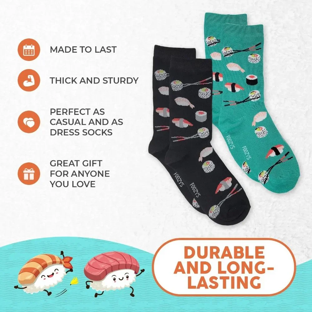 Sushi Japanese Raw Fish Rice Chopsticks Food Socks Foozys Women's 2 Pairs